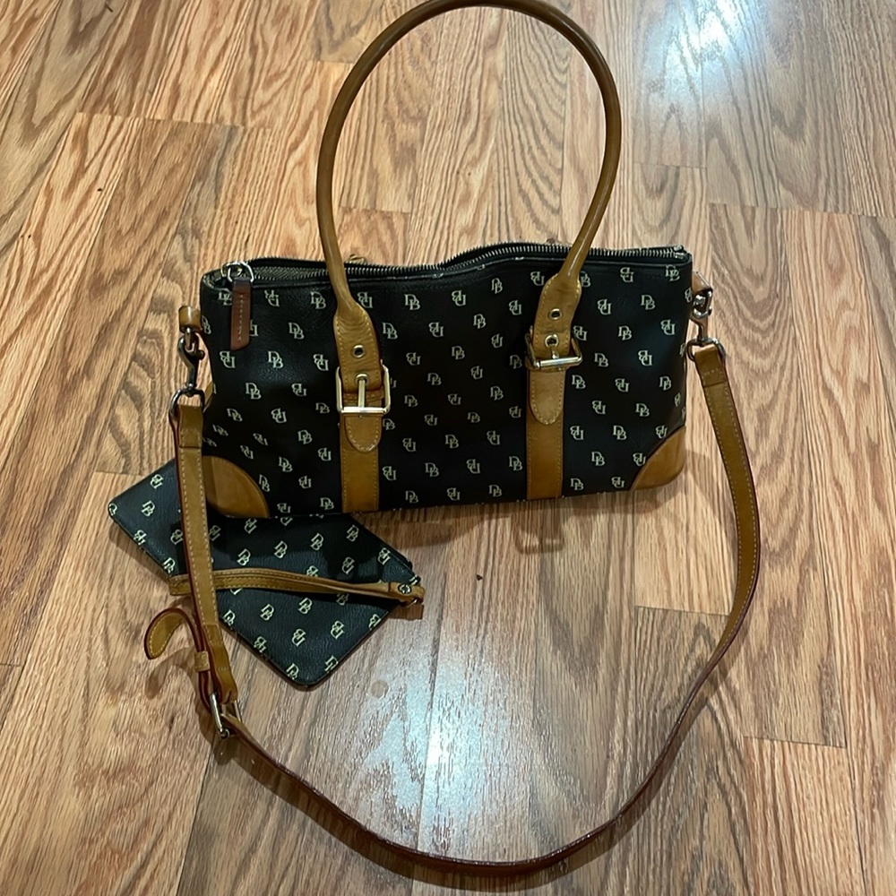 Dooney & Bourke brown and tan logo shoulder bag